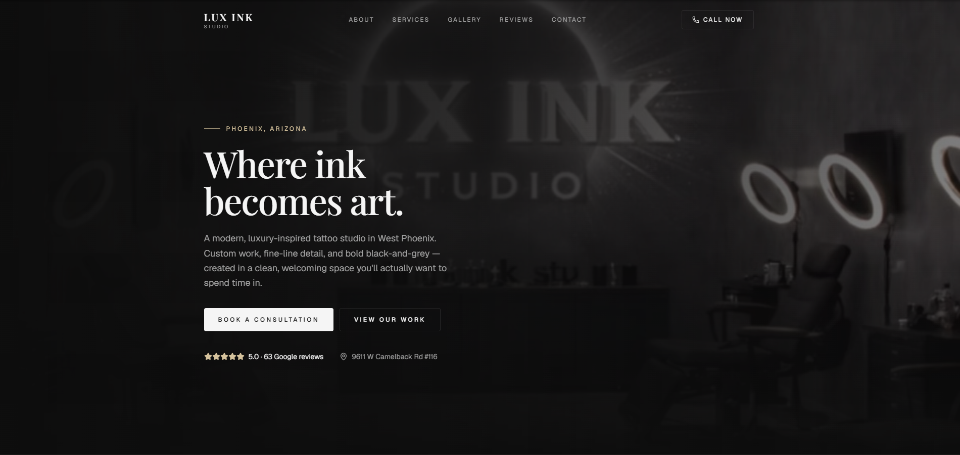 Lux Ink Studio website preview